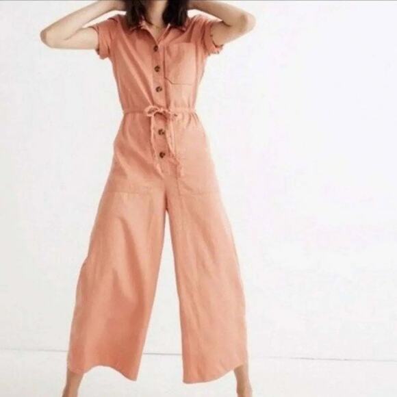 Madewell Wide-Leg Utility Jumpsuit Dried Coral Size 14 - Picture 4 of 10